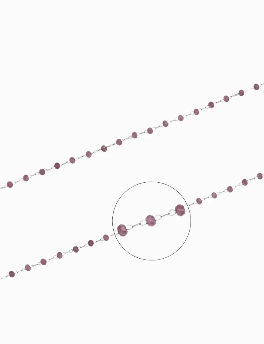 Chaîne argentée perlée facette 2.5mm - Tourmaline rose – Image 2