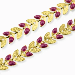 Chaîne épi 6.50 x 6.20 mm inox doré/fuchsia - Longueur 50 cm