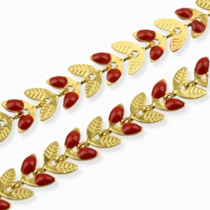 Chaîne épi 6.50 x 6.20 mm inox doré/rouge - Longueur 50 cm