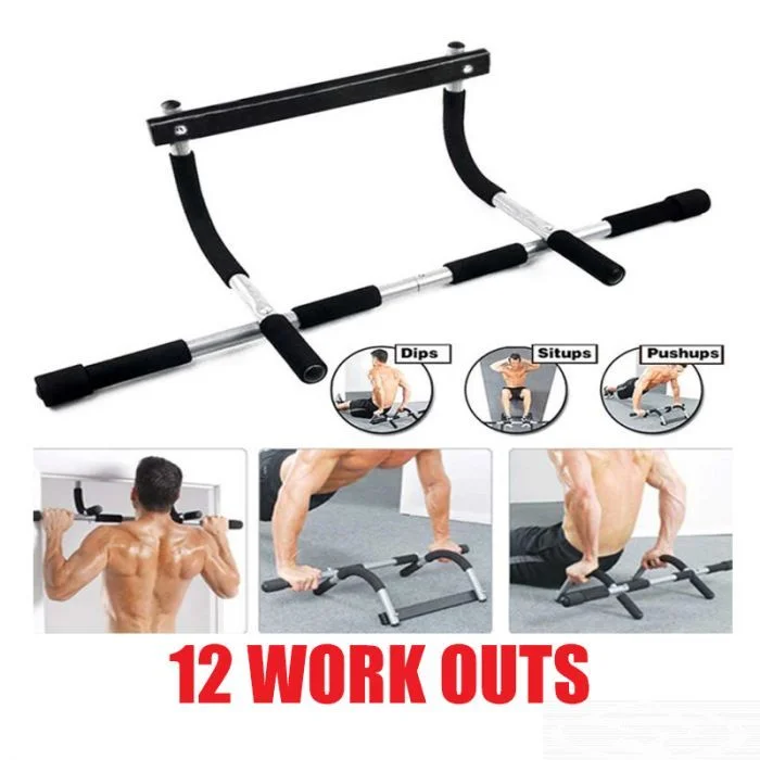 Barre d’entraînement – Exerciseur monté sur porte – 12 Workouts – Noir/Argent – Image 9