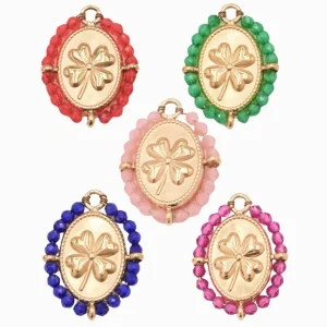 Pendentif trèfle et perles 15x20mm
