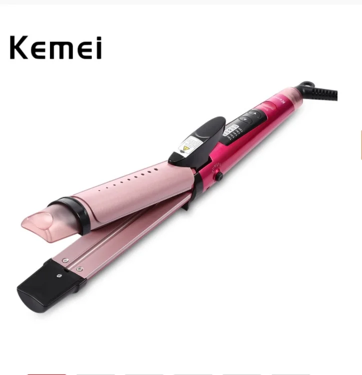 KEMEI – lissuer & fer à friser à vapeur, électrique 2en1 KM-8833 – Rose