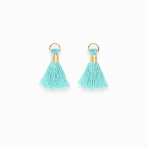 Mini pompons en coton & doré 14mm - Bleu